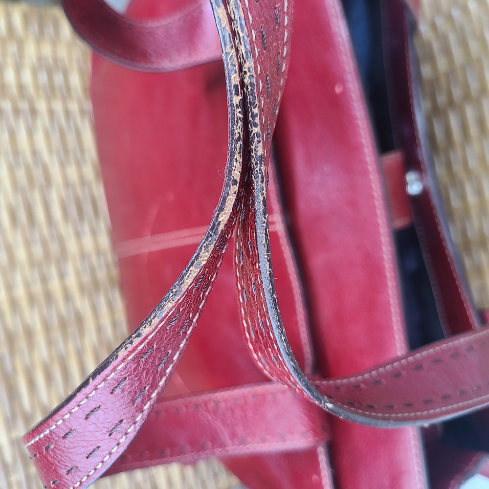 Fossil Red Leather Shoulder Tote Bag Large Vintage ZB9010 - Picture 7 of 16